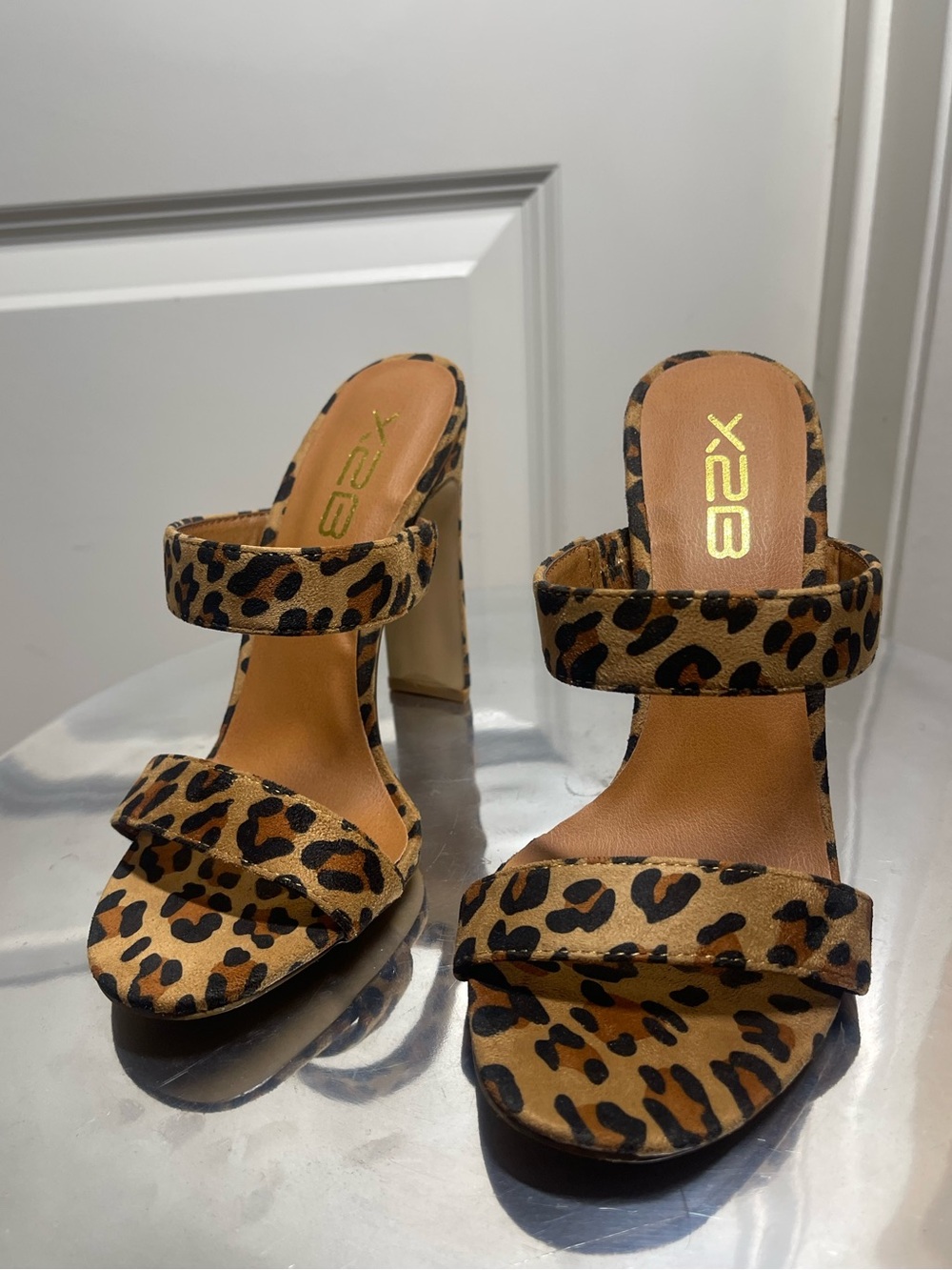 Leopard Print Double-Strap High Heel Sandals